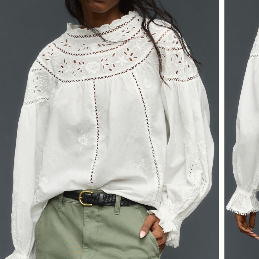 Anthropologie Peasant Cutout Blouse